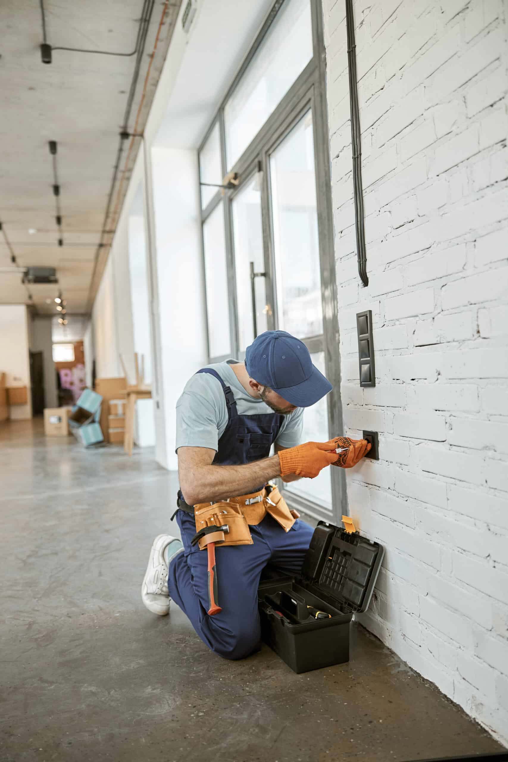electrician fixing power electric socket with screwdriver scaled 1